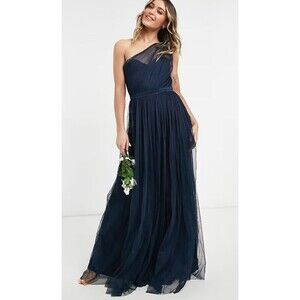 ASOS Anaya with Love Bridesmaid Tulle One-Shoulder Maxi Dress Navy 18 NWT Prom